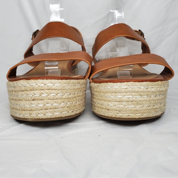 ♡ Bamboo Brown Faux Leather Strappy Espadrille Sandals Size 10 - Picture 4 of 5